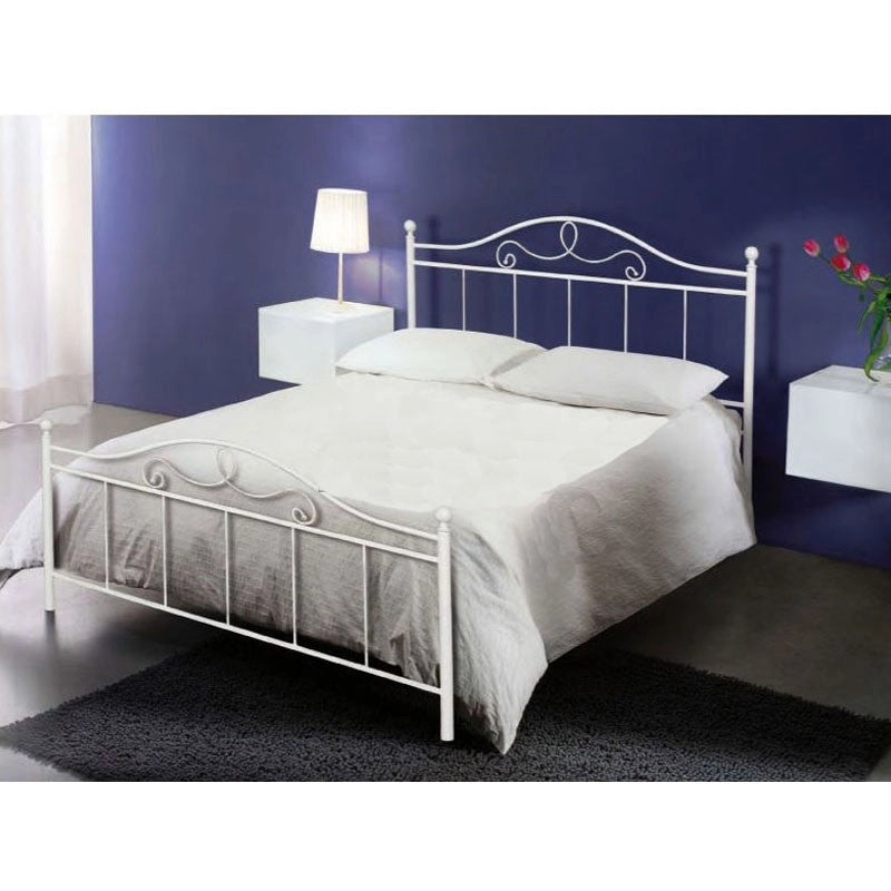 Letto matrimoniale in ferro battuto colore bianco opaco 170x200xH.130 cm