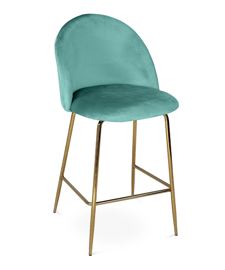 Sgabello cucina imbottito, sgabello alto in velluto verde tiffany piede dorato – Nicole - SG20NIG