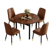 Set tavolo da pranzo e sedie con 1 tavolo rotondo e 4 sedie con ripiano in MDF; tessuto; metallo marrone e nero