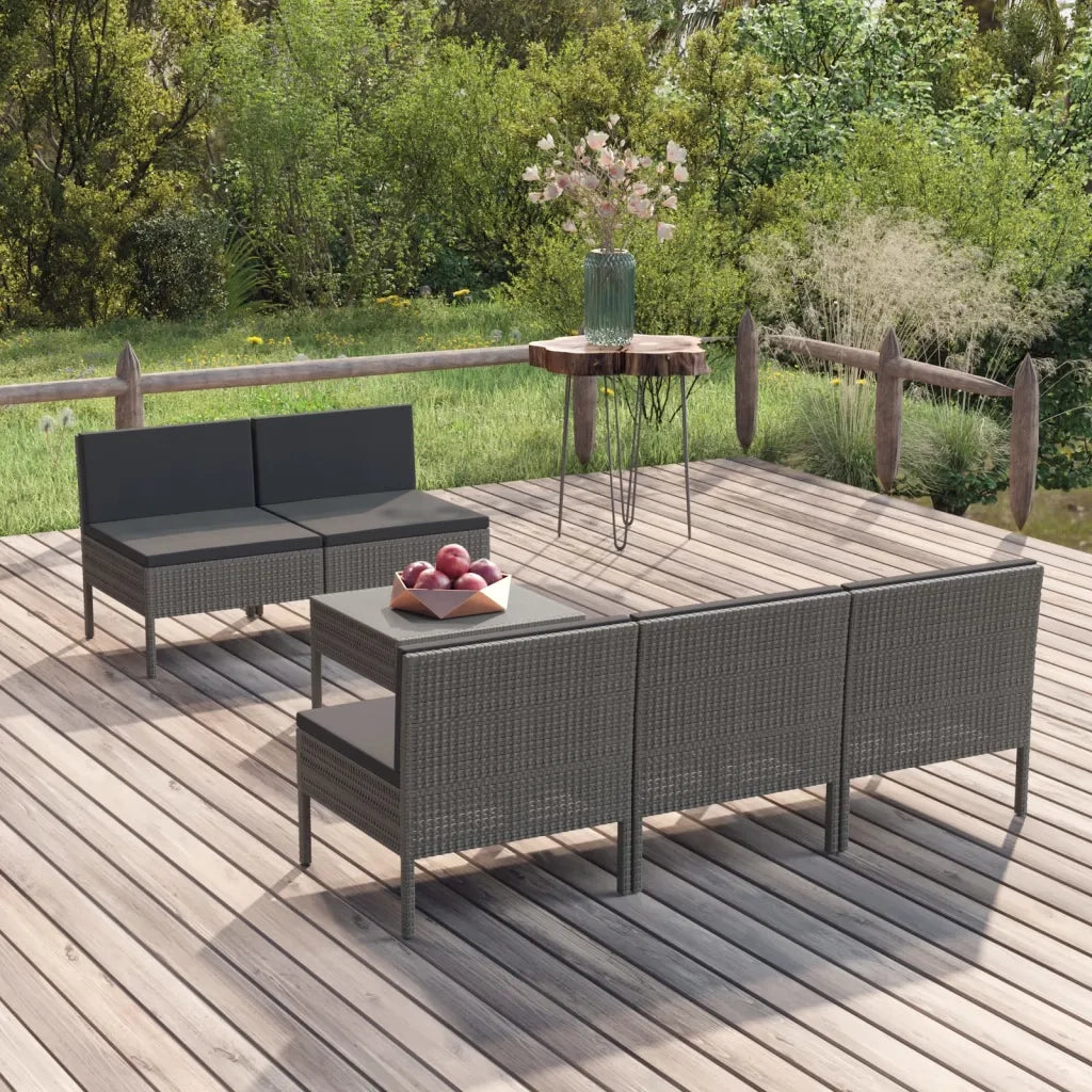 Set Divani da Giardino 9 pz | Set Salotto da Giardino con Cuscini in Polyrattan Grigio