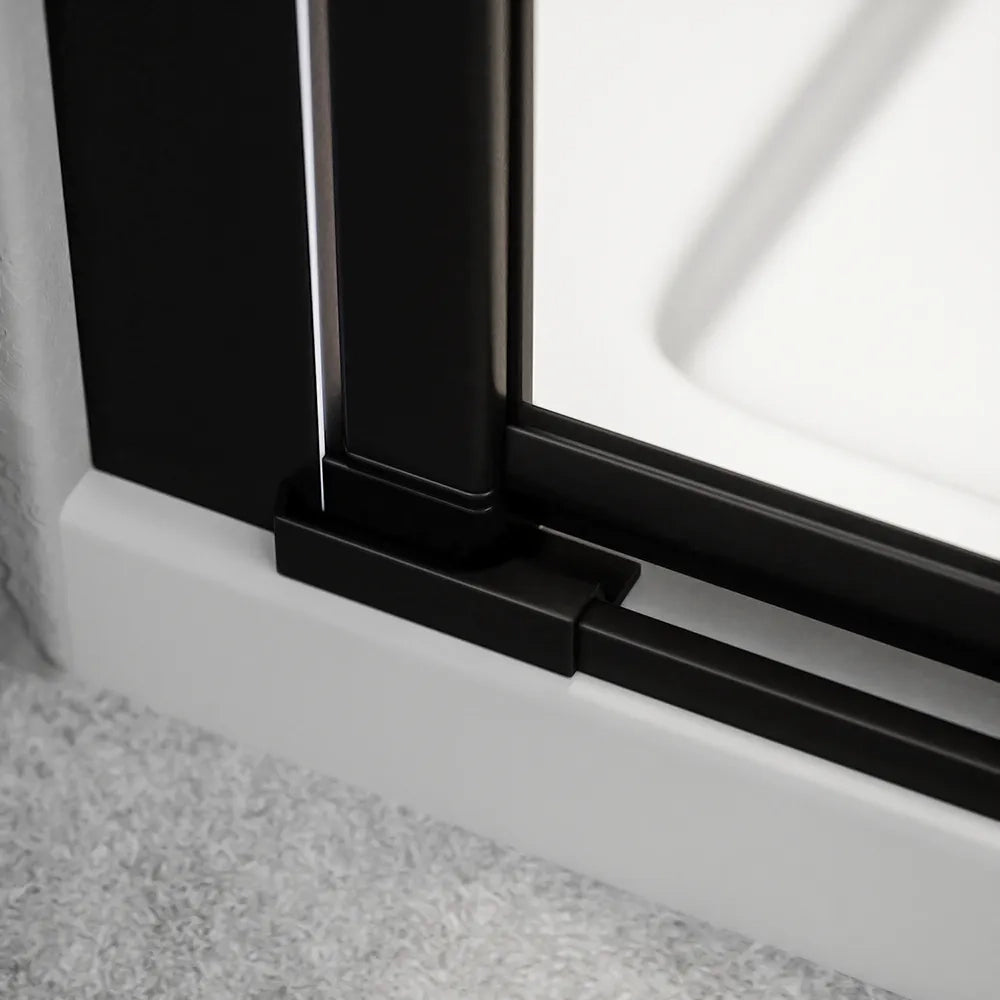 Porta doccia 171-175cm profili in alluminio nero opaco apertura libro a destra con parete fissa vetro 8mm trasparente h195 | Fiji