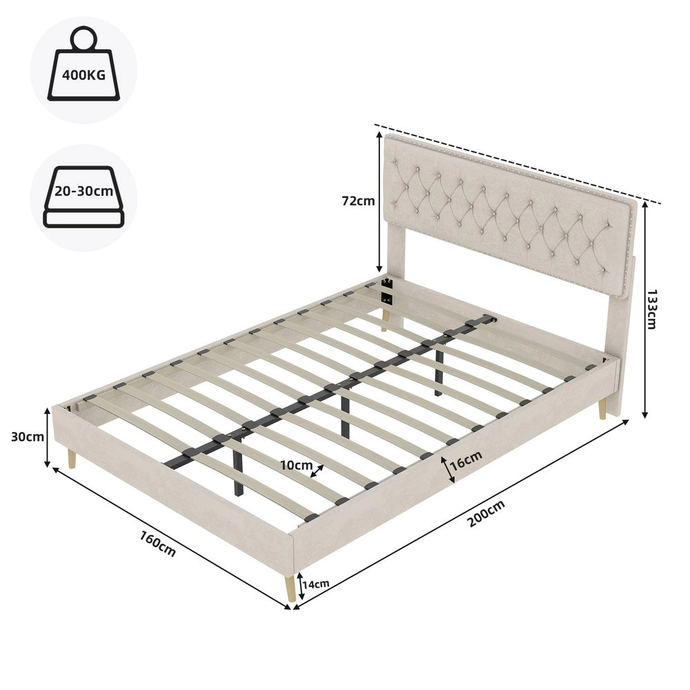 Letto imbottito con testiera ¨C Minimal ¨C beige 160x200 cm