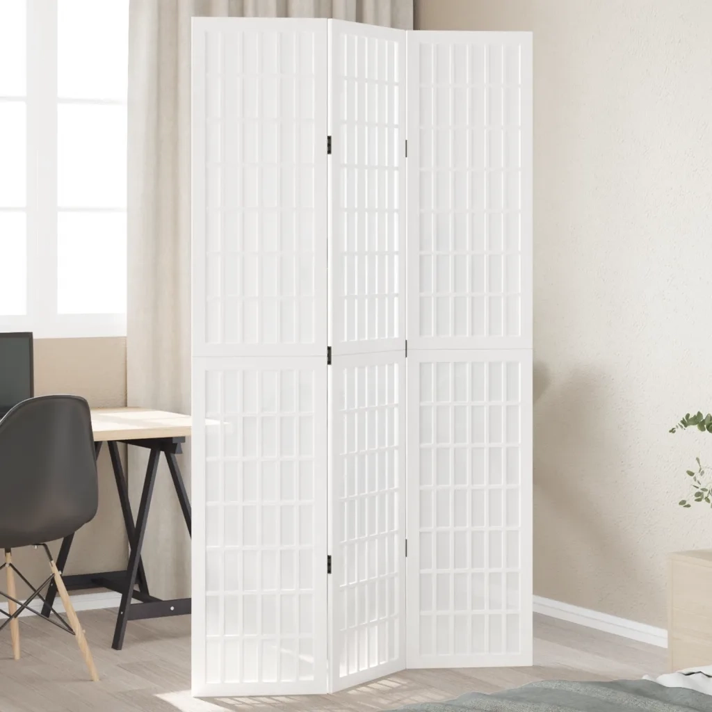 Divisorio Ambienti | Divider per stanze | Paravento 3Pannelli Bianco Legno Massello di Paulownia