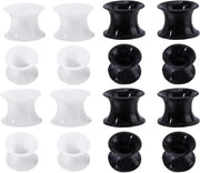 Orecchini siliconati 8 mm nero e bianco (8 paia), doppio allargamento, extra morbidi e flessibili - orecchini allargatori unisex