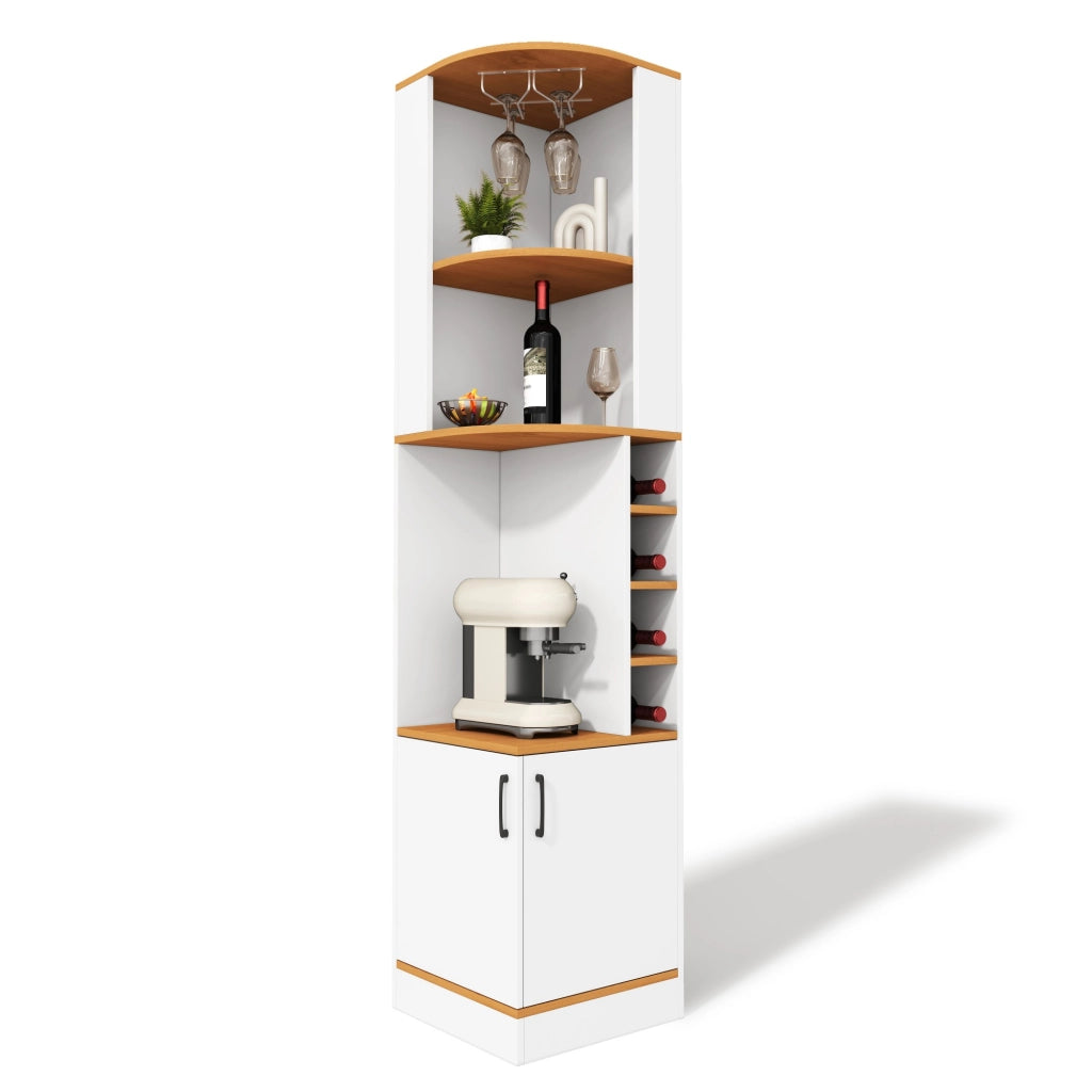 Mobile angolare con 4 vani; portabicchieri e armadietto - per cucina - in MDF - 40×40×182 cm - bianco
