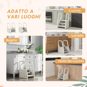 Scaletta per Bambini  3 Gradini in HDPE 43x42x65,5 cm Grigio e Bianco Crema