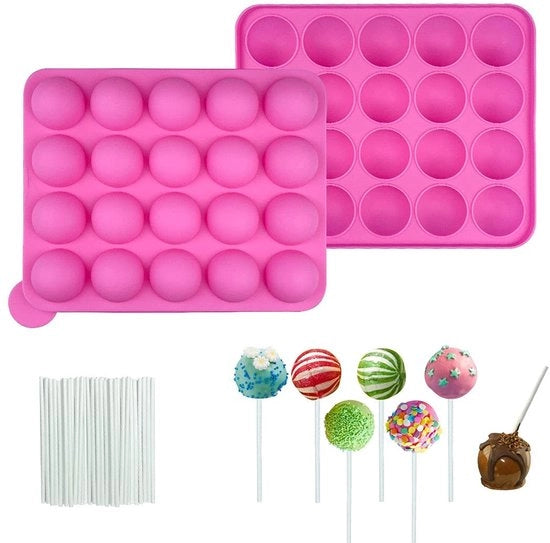 Set di Cake-Pop con 20 Muffinere per Biscotti - Stuzzicadenti - Silicone - Rivestimento Antiscivolo - Resistente al Calore - Riciclabile - Forme per Biscotti