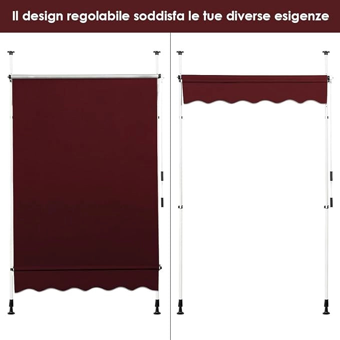 Tenda da Sole per Esterno, Tenda da Sole a Morsetto per Balcone con Struttura Telescopica e Tessuto Resistene ai Raggi Solari, Regolabile in Altezza e in Angolazione (150 cm,Rosso)