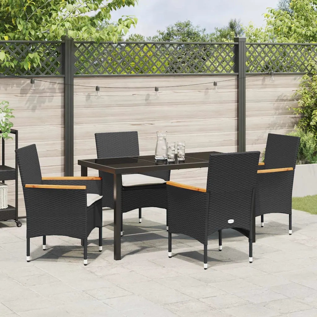 Set da Pranzo per Giardino con cuscino 5 pcs Nero polyrattan