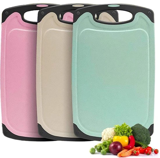 Set di taglieri in legno di sesamo a 3 pezzi con manico ergonomico easy-grip - BPA-free e antiscivolo - lavabile in lavastoviglie - per cucine (dimensione grande)