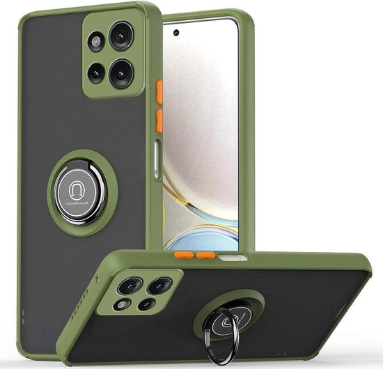 Hoesje Heavy Duty Schokbestendige con Ringhouder e Kickstand per Motorola Moto Edge 50. Hoesje con Doppia Lastra Silicone TPU + Hard PC. Colorazione ArmyGreen. Protegge contro cadute e urti.