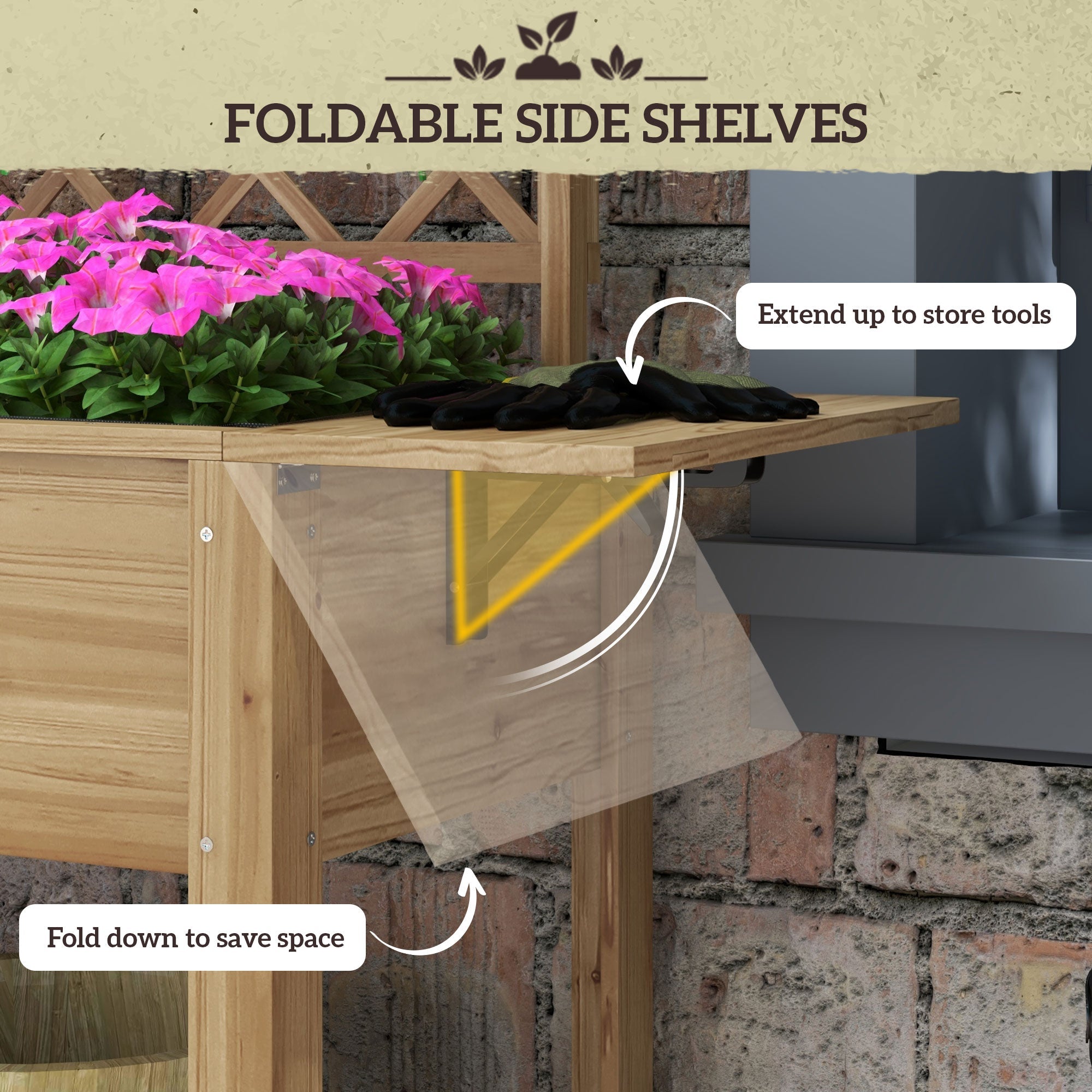 Fioriera con Grigliato e Ripiani Laterali e Inferiore 140x45x151 cm in Legno di Abete