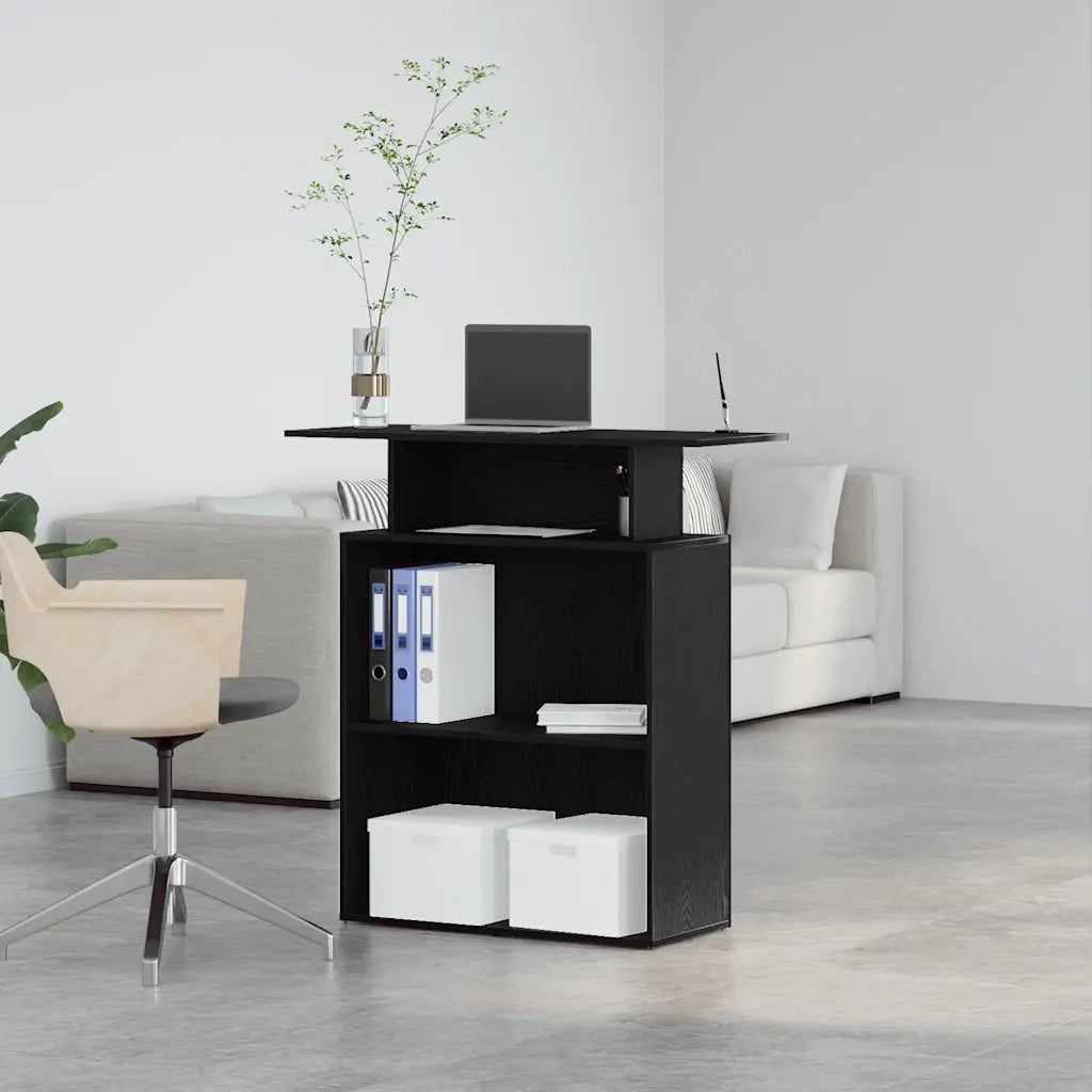 Scrivania per Reception Nera 100x40x104 cm in Legno Massello 859052