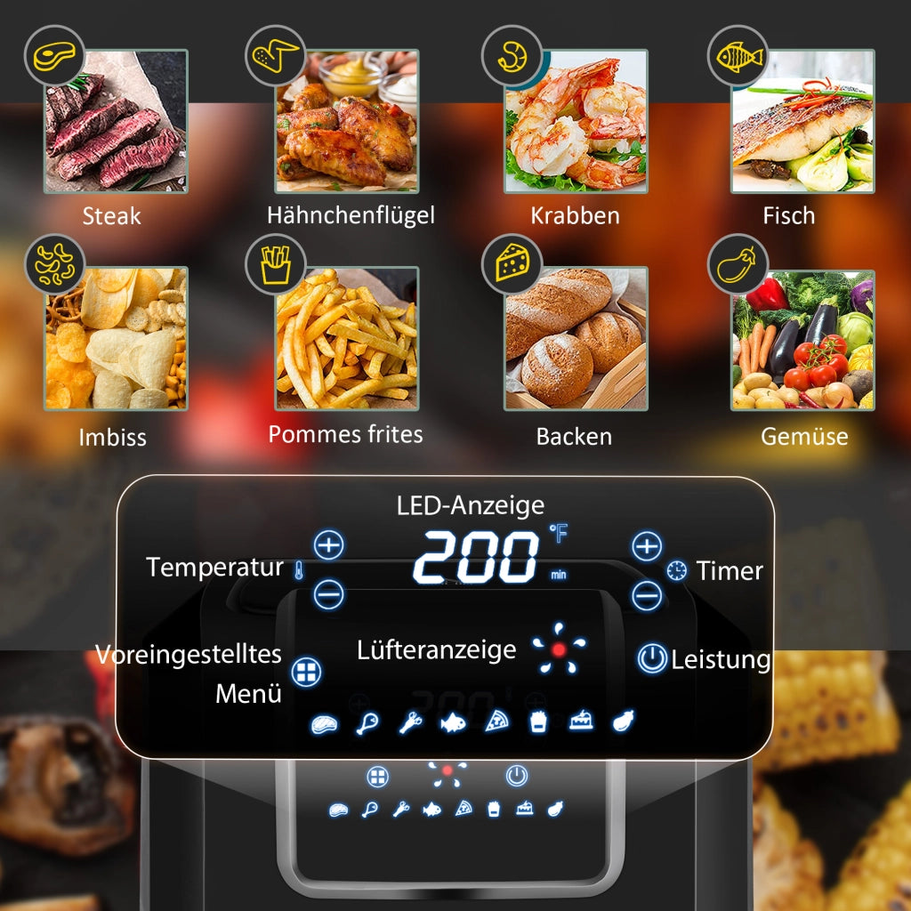 Friggitrice ad Aria Doppia Zona 6,5L ¨C Xylo ¨C 1700W, 8 Programmi, Display LED, Antiaderente, Nero