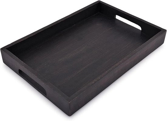 Dienblad in Legno Rettilineo per Colazione e Cena - Maniglia - 1 pezzo - Nero - 38 x 25 x 4 cm