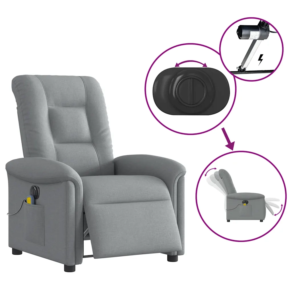 Divano Sedia-Poltrona Reclinabile Massaggio Elettrica Grigio Chiaro Tessuto 507451