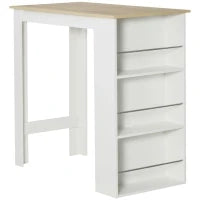 Tavolo da Bar con 3 Mensole e Barre Protettive, in Acciaio e Truciolato, 112x57x106 cm, Bianco