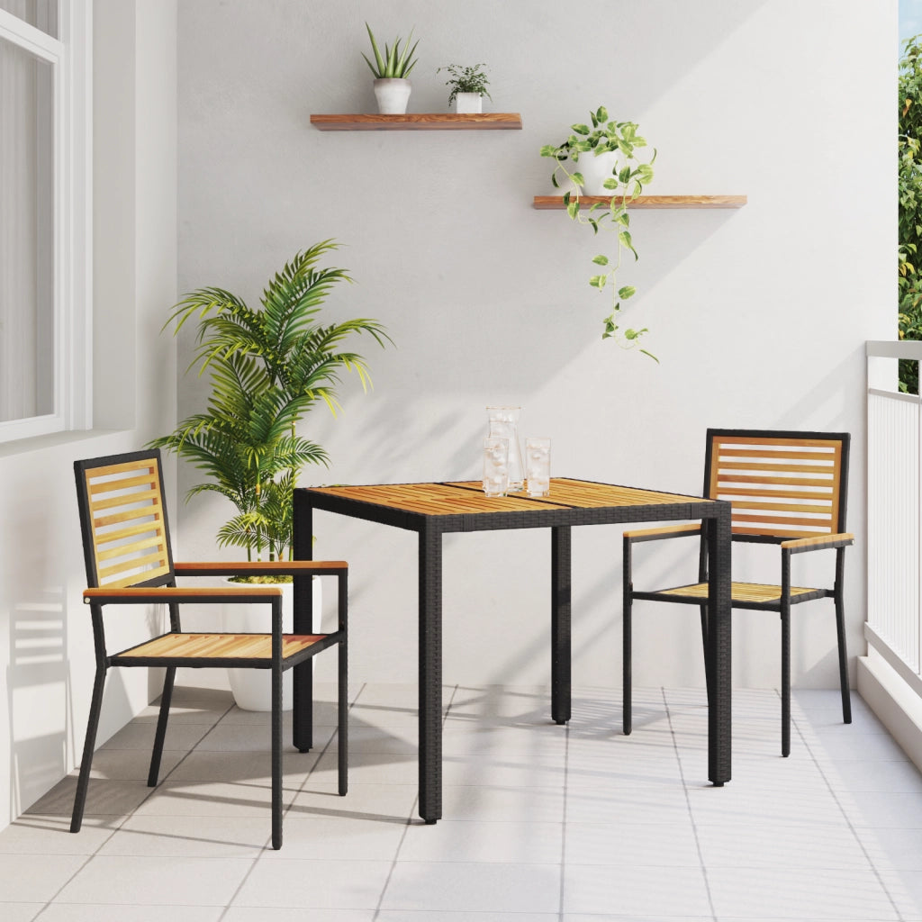 Set da Pranzo Giardino 3 Pezzi Rattan Nero e Acacia