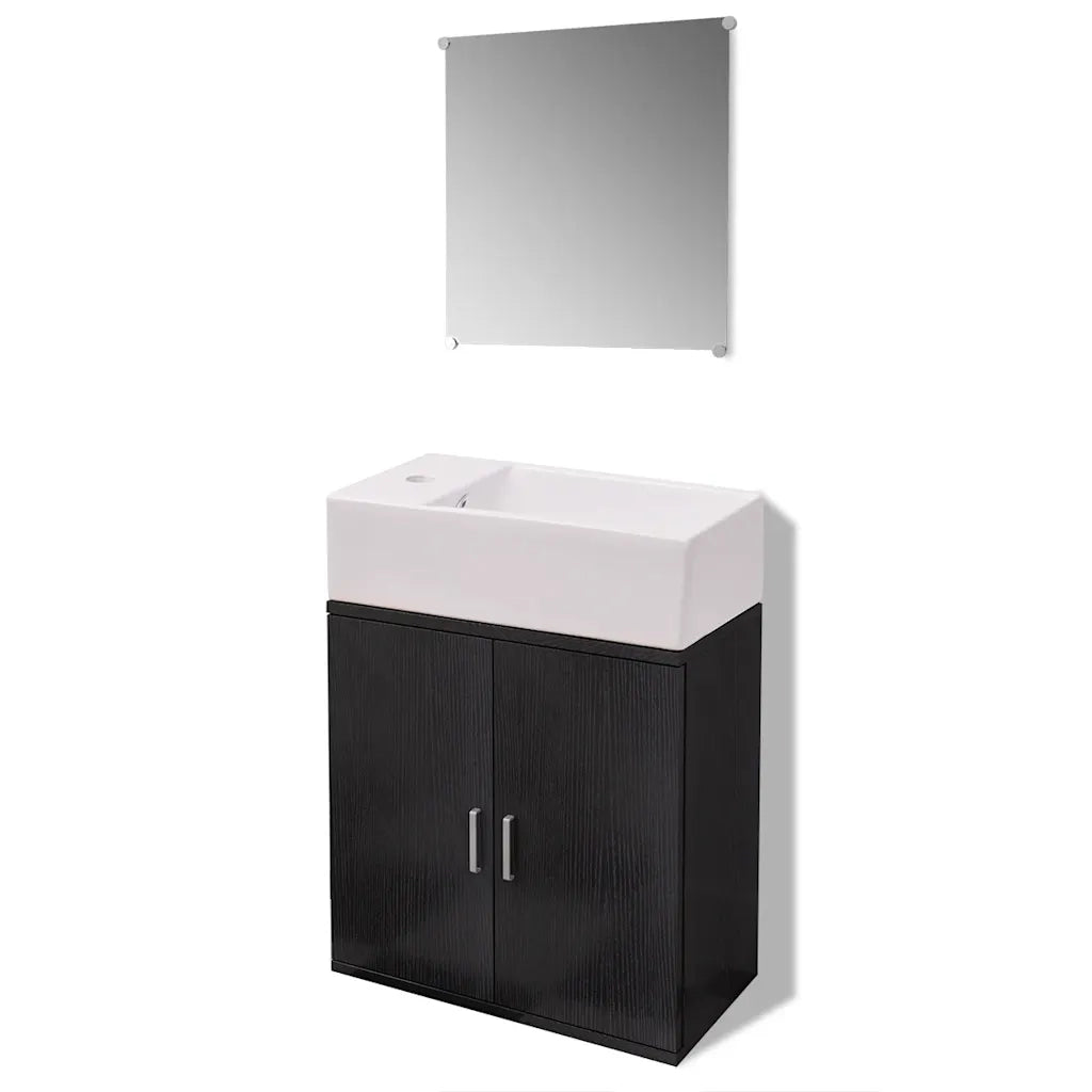 Set Mobili da Bagno con Lavabo 3 pz-Armadietto da bagno Nero