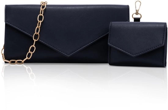 Clutch in Pelle Veganica Nero, Borsa a Mano con Portafoglio Piccolo, Borsa Cintura con Chiusura a Cerniera, Borsa da Spalla con Catena, Borsa da Braccio per Matrimonio, Festa, Appuntamento, 25 x 12 x 4 cm