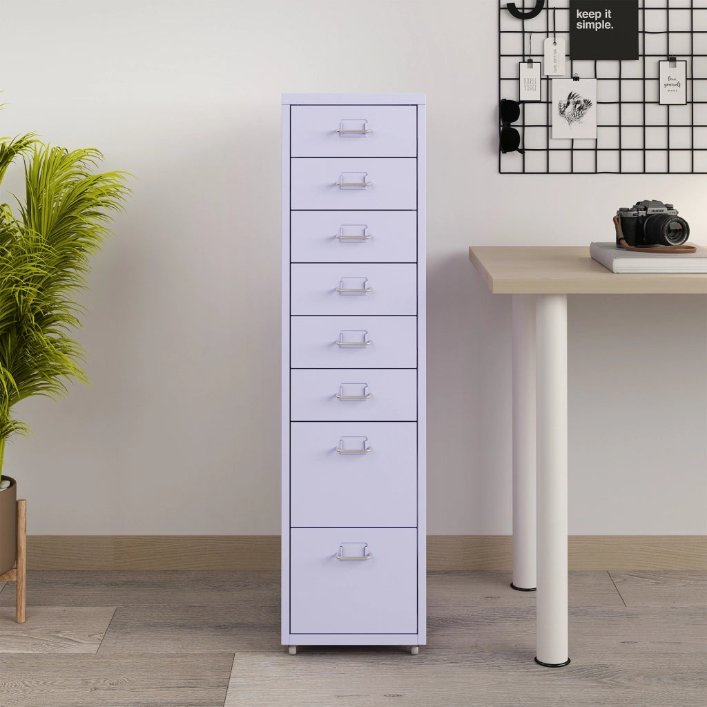 Cassettiera Kökar in Acciaio Mobile Archivio con 8 Cassetti e Rotelle - Lilla [en.casa]