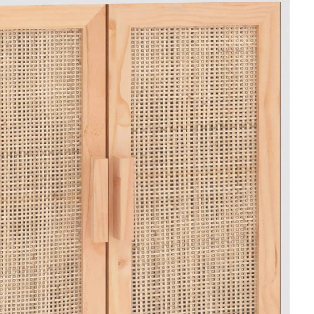 Buffet credenza cassettiera armadio mobile contenitore organizer per cucina soggiorno salotto 60 x 30 x 70 cm legno massello di pino e rattan naturale bianco 02_0030334