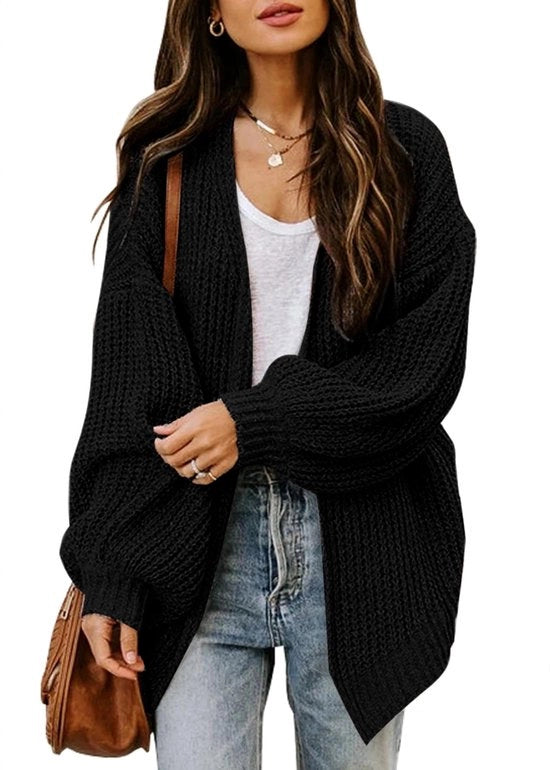 Vest Donna con Tessuto Spesso - Fronte Aperto - Taglia Ovale - Lunghe Maniche - Tessuto Ruvido - Vestone Caldo con Due Tasche