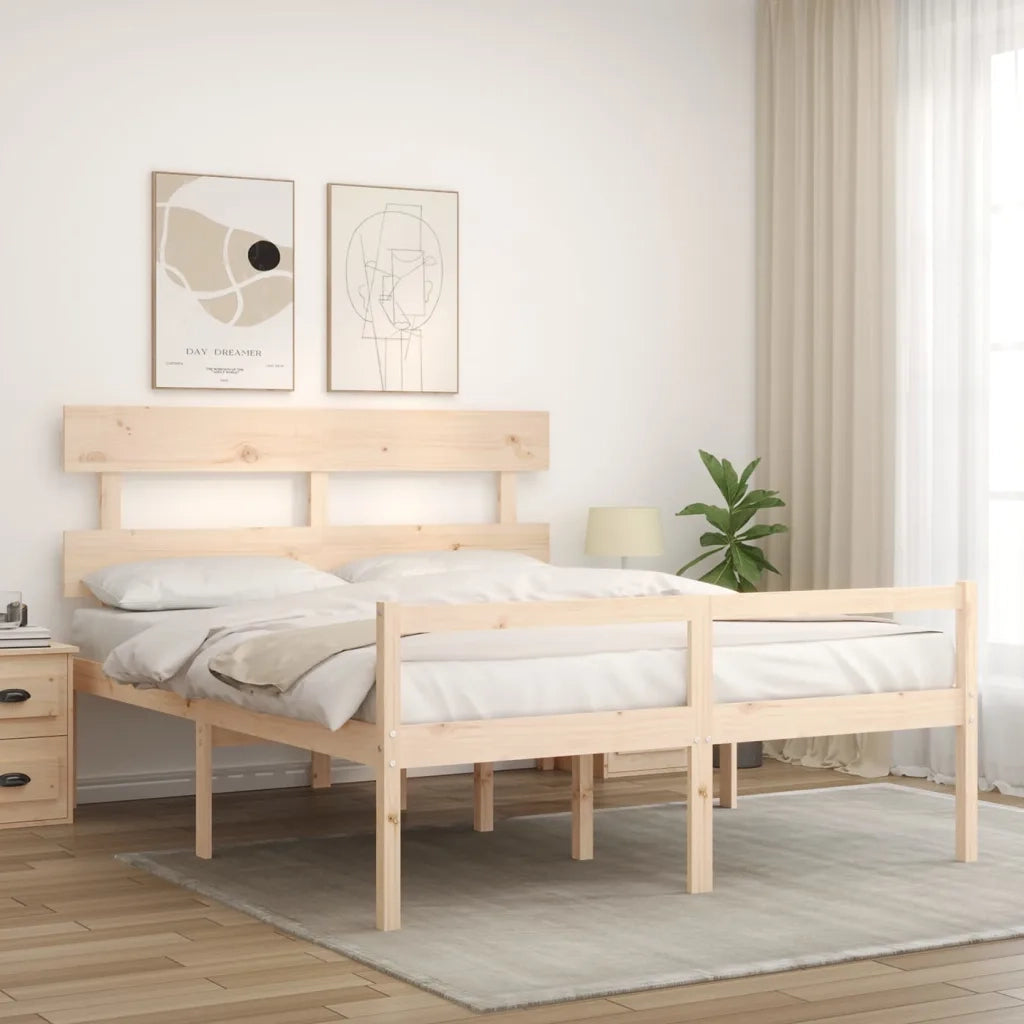Letto per Anziani con Testiera 160x200 cm in Legno Massello 3195361