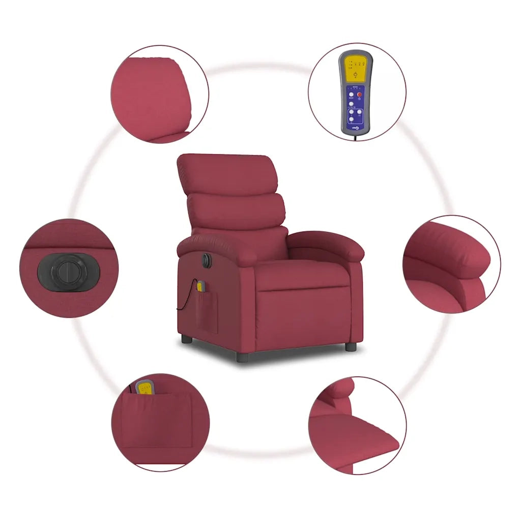 Poltrona Massaggiante | Sedia Relax Reclinabile Elettrica Rosso Vino Tessuto