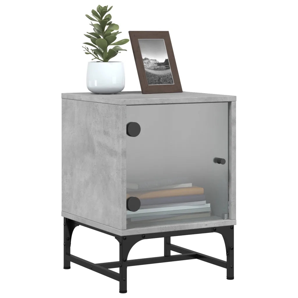 Comodini con Ante in Vetro 2pz-Set di 2 Tavolino da notte Grigio Cemento 35x37x50 cm
