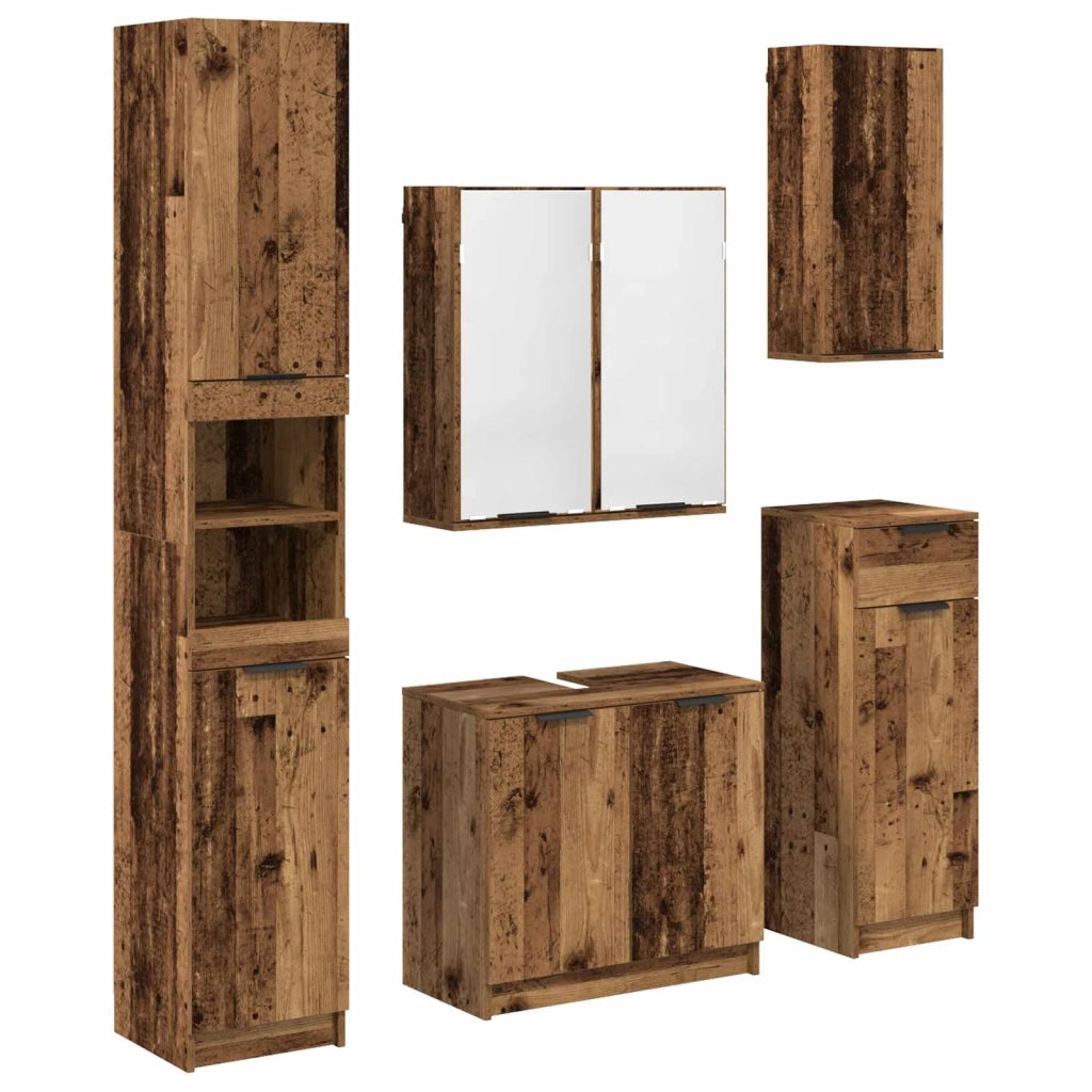 Set di mobili per il Bagno | Armadio da bagno con cassetto 5 pz Legno vecchio