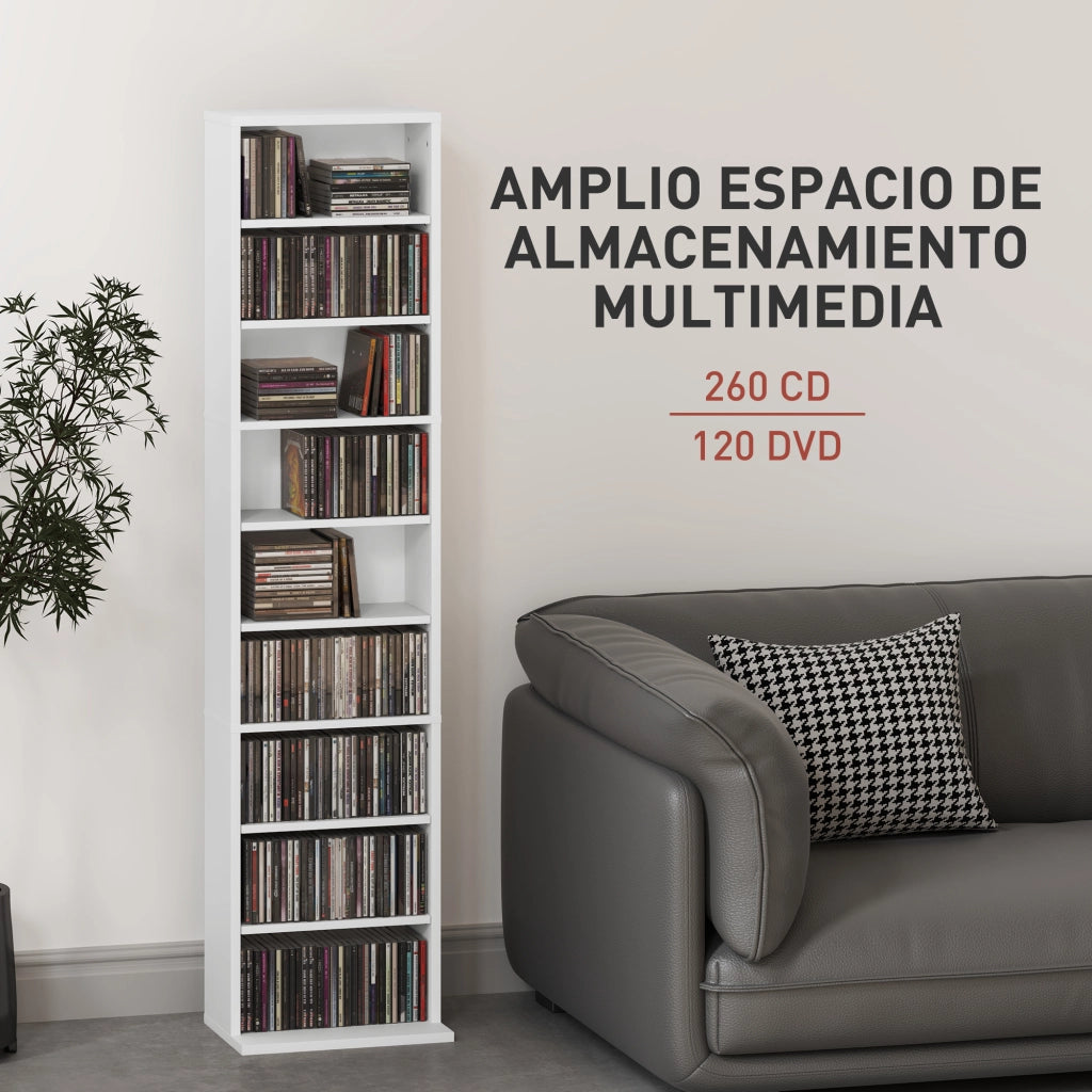 Libreria per CD e DVD con Ripiani Ajustables ¨C zephmum ¨C 33x24x140 cm Bianco