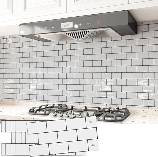 Tegoli da parete in vinile per cucina - applicazione facile - adesivi per pavimento in vinile - pavimento in vinile per cucina e bagno - dimensioni 305 cm x 152 cm - colore bianco - colore nero - pavimento in vinile per cucina e bagno con spaziatura nera