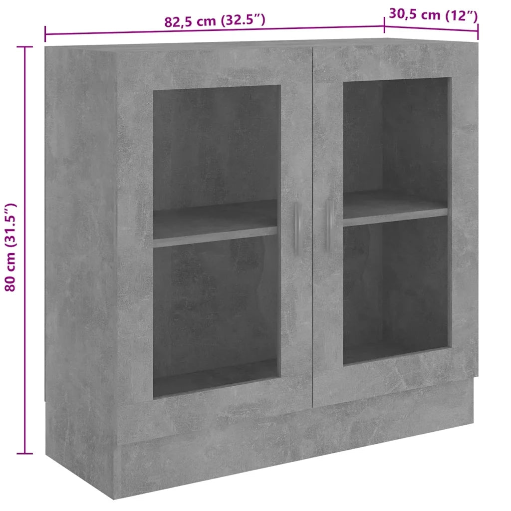 Elegante vetrina per soggiorno 82,5 x 30,5 x 80 cm in legno composito grigio cemento 02_0047750