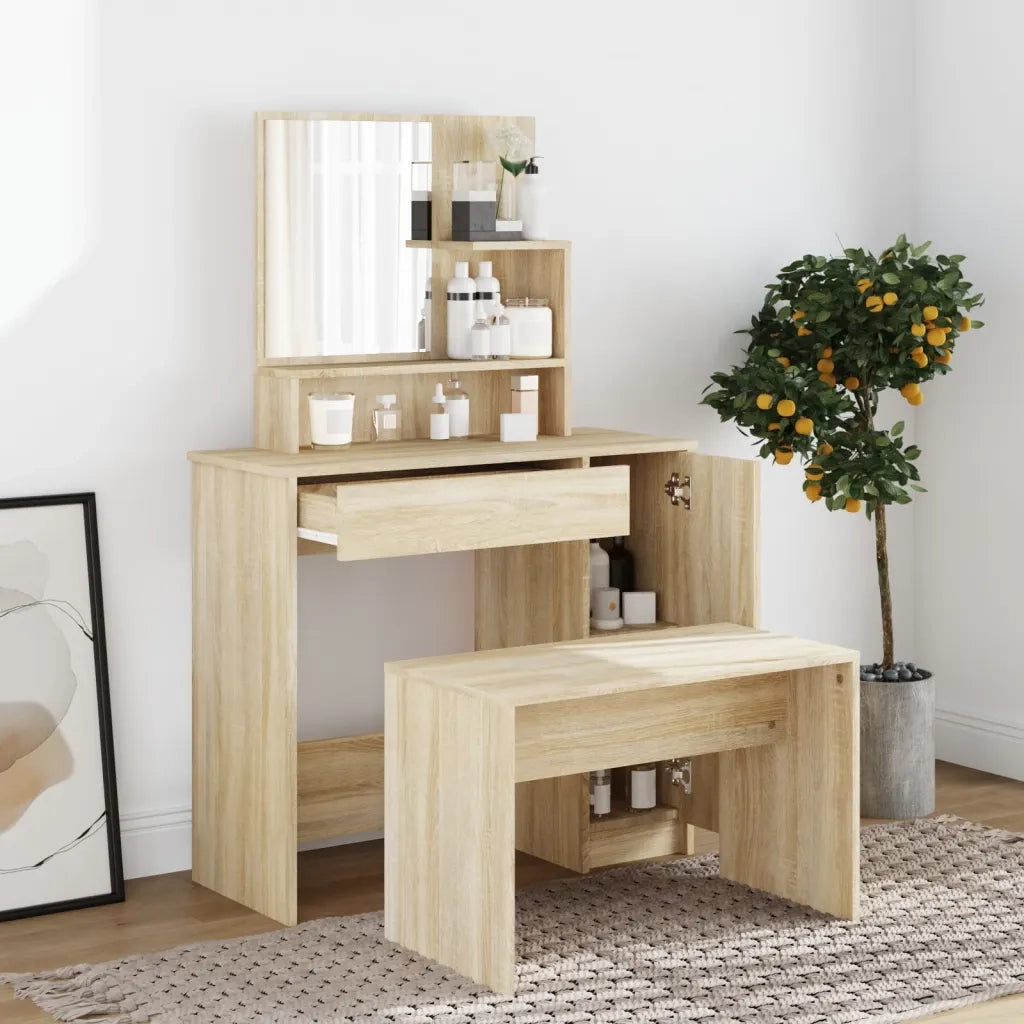 Toeletta con Specchio-Tavolo da Vanit¨¤ Rovere Sonoma 86,5x35x136 cm