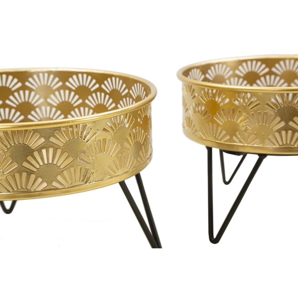 Set di 2 Vasi per Piante VKH409, Oro, Metallo, 20,5x20,5x13 cm