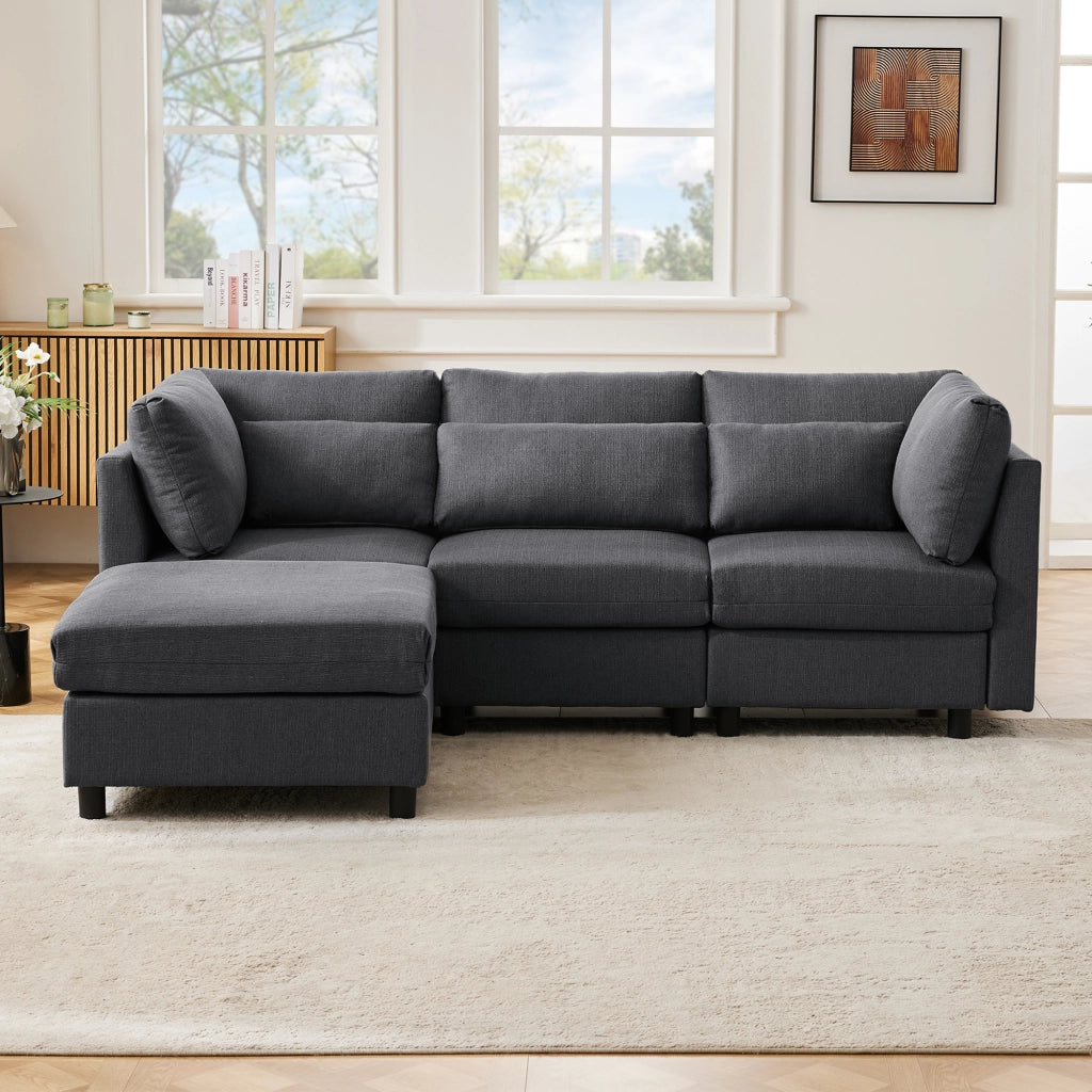 Sofa moderno a tre posti - Zephmum- Design L con pouf angolare
