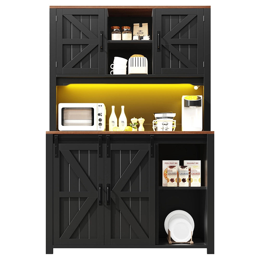 Armadio da cucina con ante scorrevoli - Xylo - 115x40x174,7 cm - Nero/Bianco - Illuminazione LED
