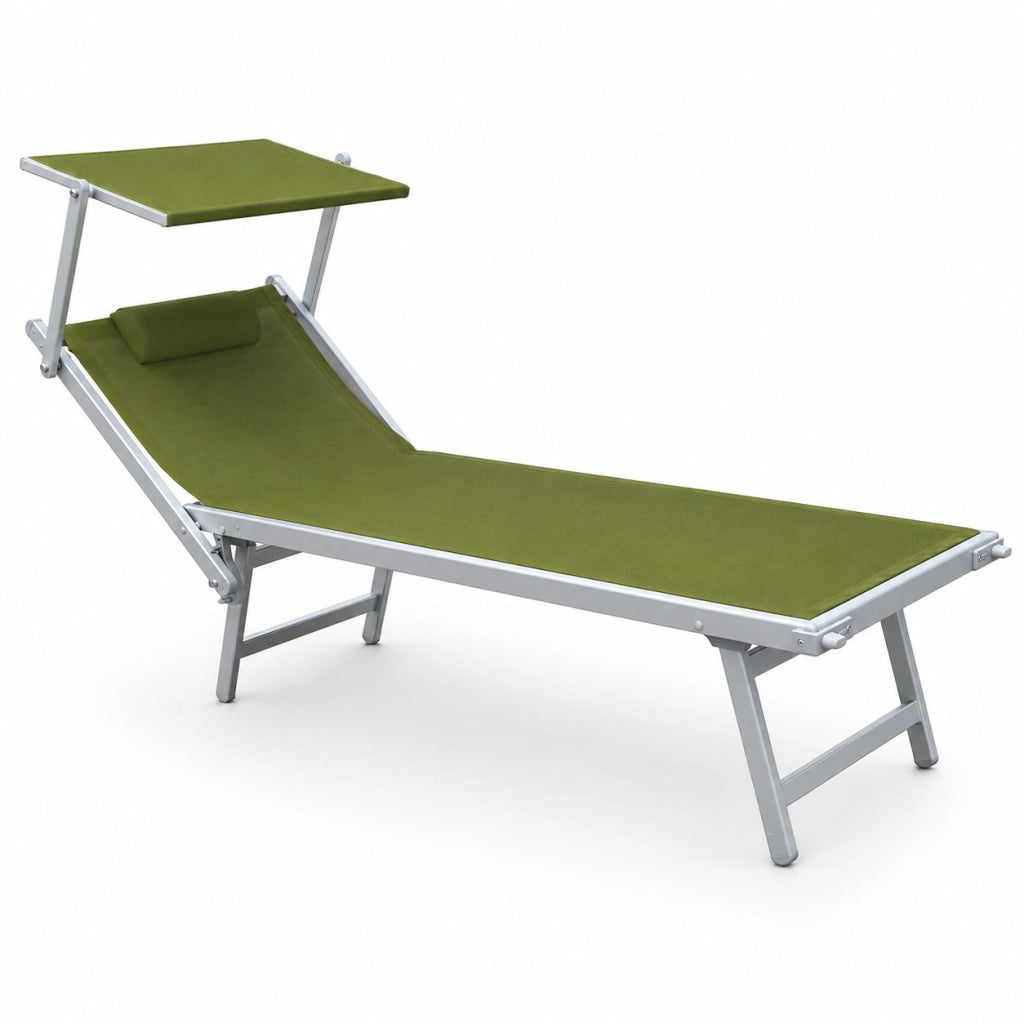 Tempo Style - Lettino Prendisole Verde Pastello  con Parasole e telaio bianco