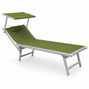 Tempo Style - Lettino Prendisole Verde Pastello  con Parasole e telaio bianco
