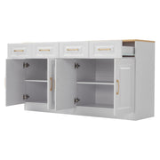 Credenza con 4 ante; 4 cassetti e ripiani regolabili - per cucina - in truciolare - 140×40×75 cm - bianco e rovere