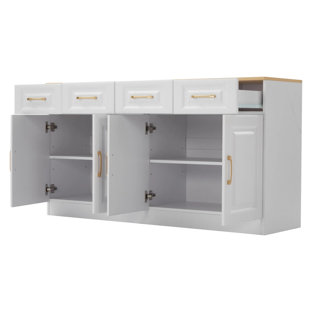 Credenza con 4 ante; 4 cassetti e ripiani regolabili - per cucina - in truciolare - 140×40×75 cm - bianco e rovere