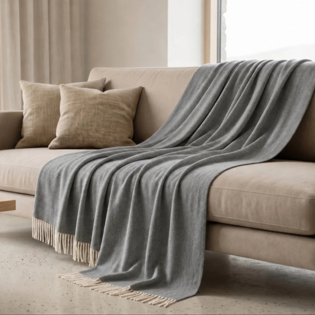 Plaid Living 130x170 cm in Cotone Blend | Coperta Leggera 250 gr/mq per Divano e Letto | Design Elegante e Tessuto Morbido | Grigio Scuro