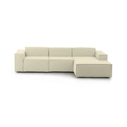 Divano fisso Ananas, Divano componibile a 3 posti con penisola destra, Made in Italy, SofÒ  moderno in tessuto, Cm 300x170h70, Beige