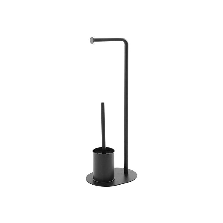 Piantana portascopino con portarotolo base ovale in acciaio nero opaco L23xH70,5xP17 cm Feridras