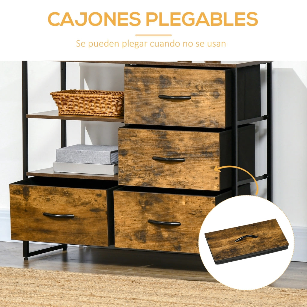Cassettiera con 4 Cassetti Tessuto e 2 Ripiani Stile Industriale ¨C zephmum ¨C 84x30x71,5 cm Marrone