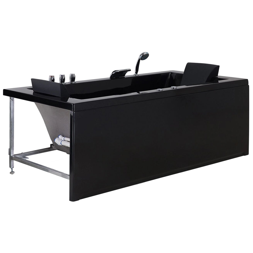 Vasca da bagno in acrilico Nero 183 x 90 cm getti massaggianti per poggiatesta luci a LED