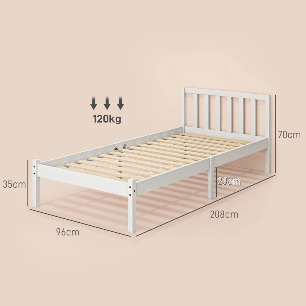 Letto singolo in legno di pino bianco 208 x 96 cm