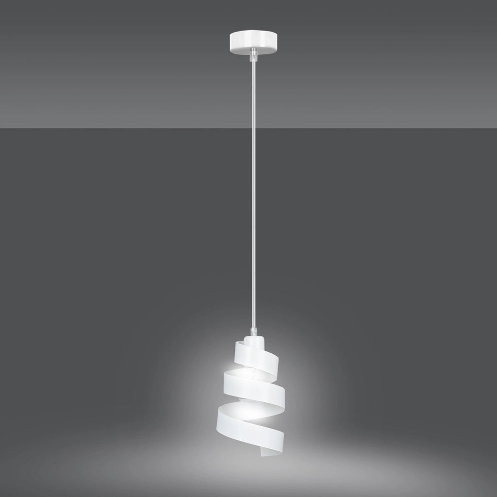 Sospensione Moderna 1 Luce Tristano In Acciaio Bianco Con Fasce A Spirale