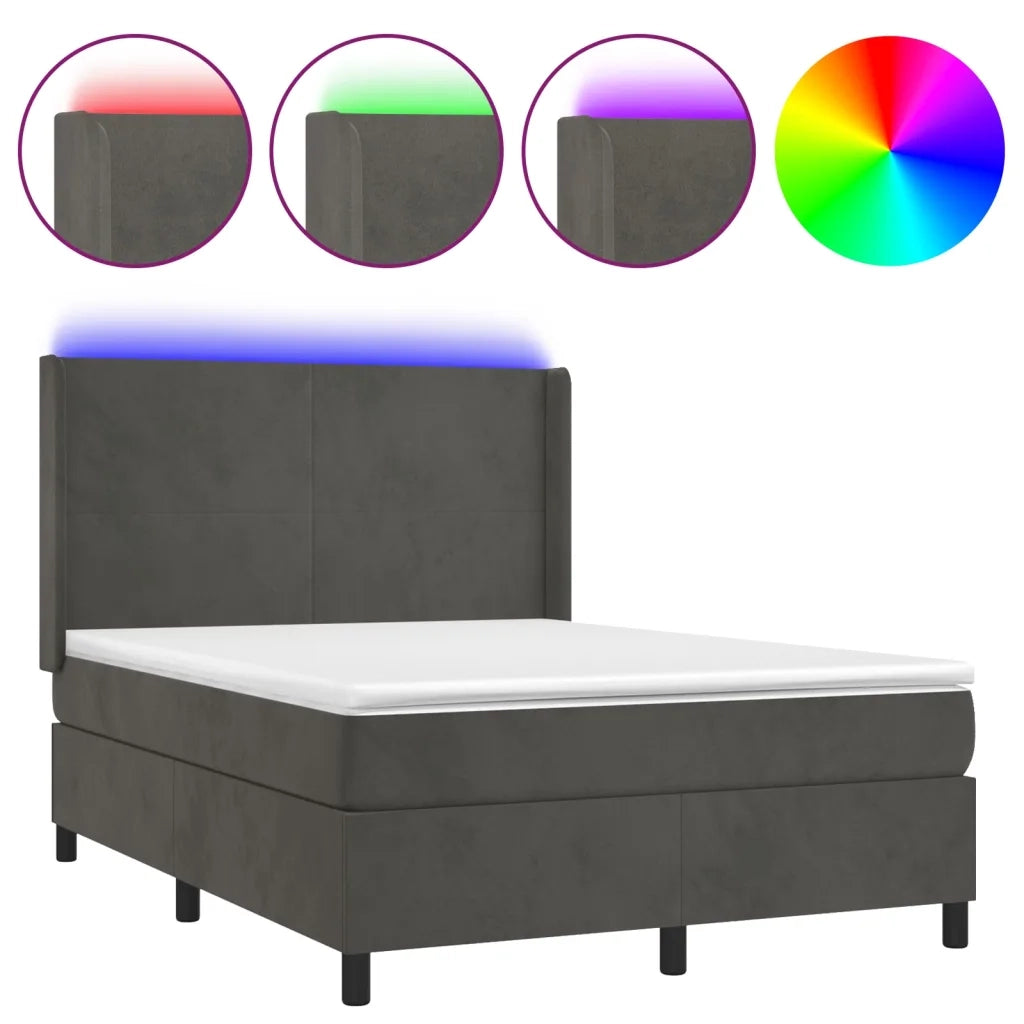 Letto a Molle con Materasso e LED Grigio Scuro 140x200 cmcod mxl 99405